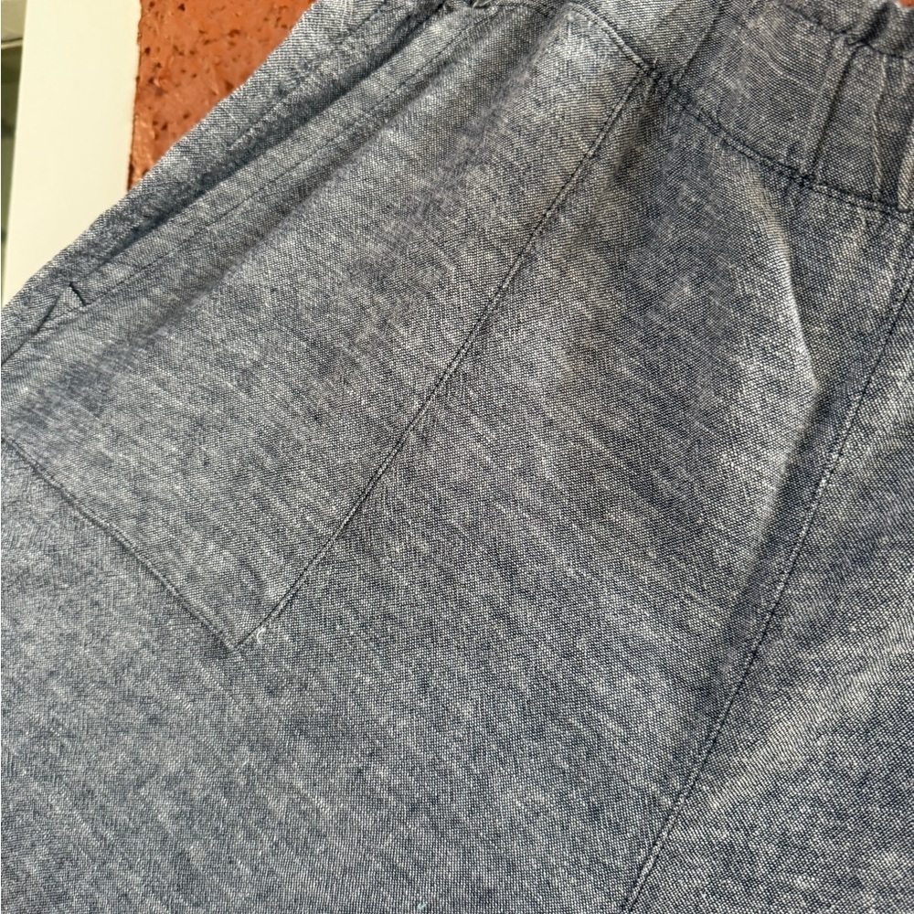 Time And Tru Blue Chambray Linen Blend Mid Rise Wide Leg Pants Plus Size 2XL - Picture 2 of 4